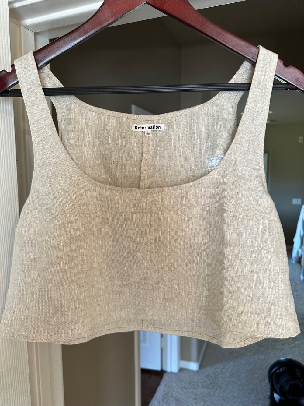 Reformation Beige Linen Crop Tank